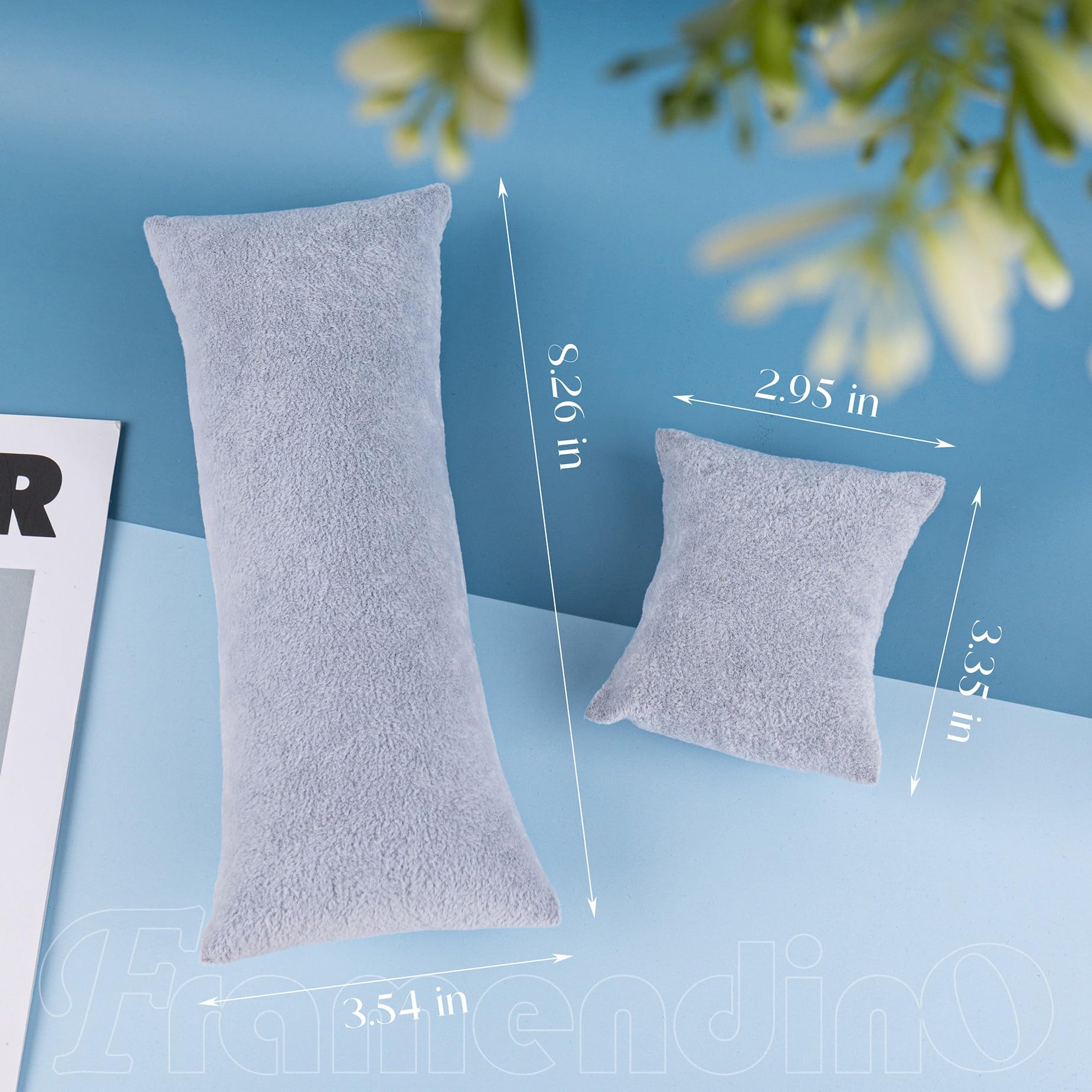 Framendino, 4 Pack Grey Long Watch Pillows Velvet Bracelet Jewelry Pillow for Display Storage