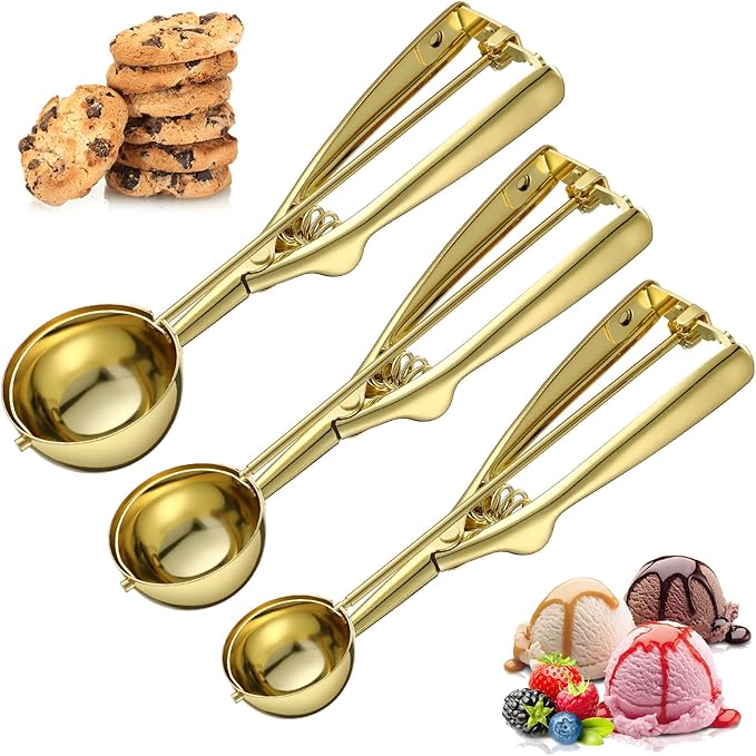3 Pcs Gold Cookie Scoop Set Ice Cream Scoop Cookie with