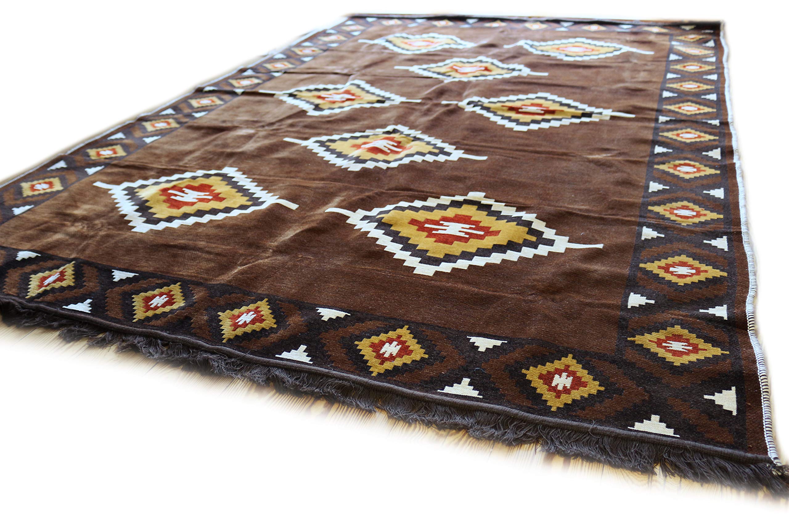 Tapis en forme de damas marron jaune blanc 200 x 300 cm Karisma S grand tapis de sol robuste