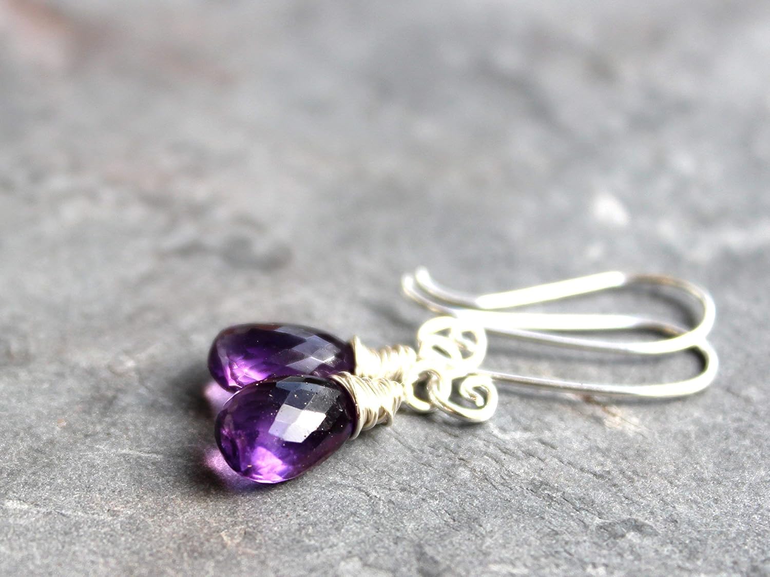 Amethyst Earrings Purple Sterling Silver Petite Dangle Gemstone Briolettes