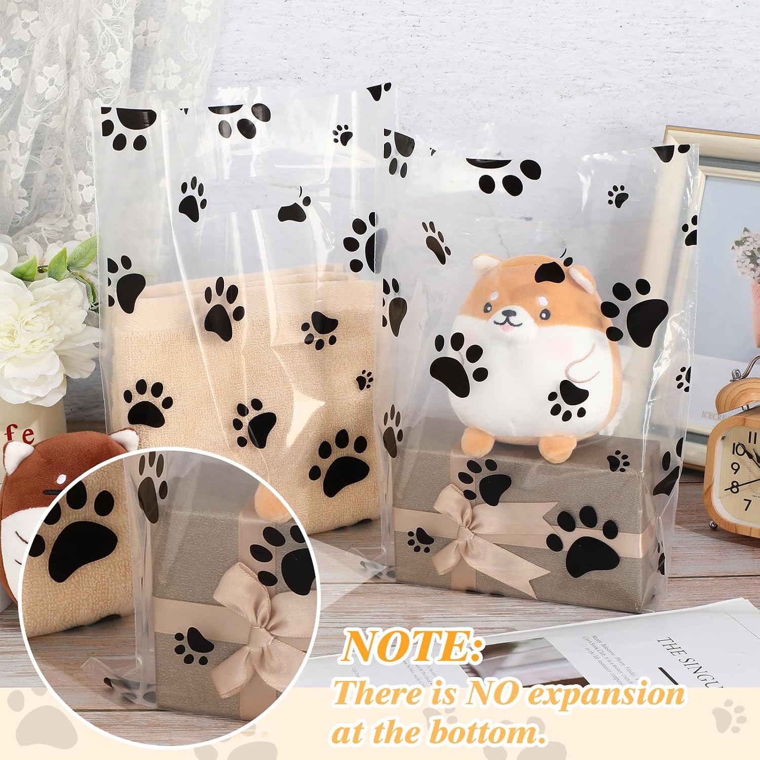 Cholemy 100 Pcs 9 x 12 Inch Dog Paw Bags Plastic Dog Gift Bags with Die-cut Handles Sturdy Shopping Merchandise for Small Business Packaging, Birthday Party Decoration (Black)