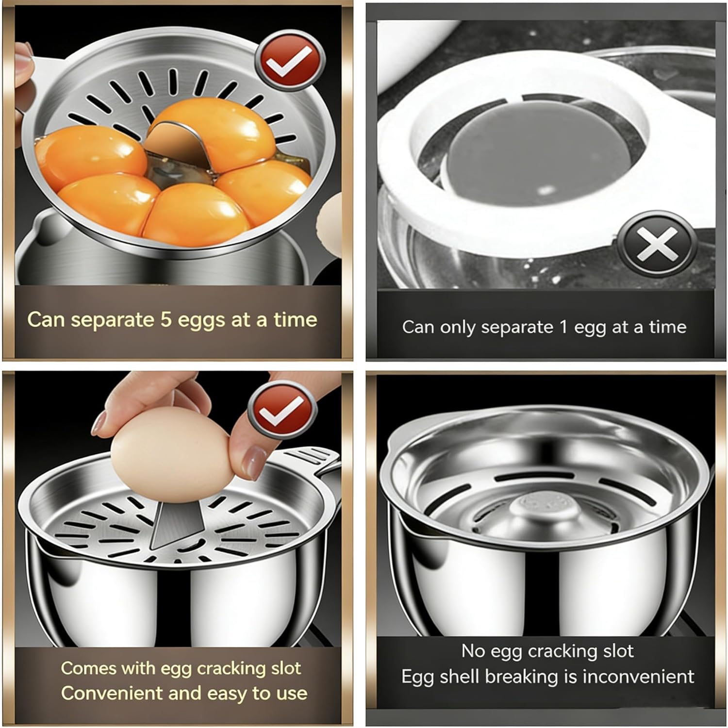 Egg Separator, Stainless Steel Egg Yolk White Separator with Cup and Lid, Egg Quick Separators for Raw Eggs Kitchen Cooking Baker Tool (1 Pcs)