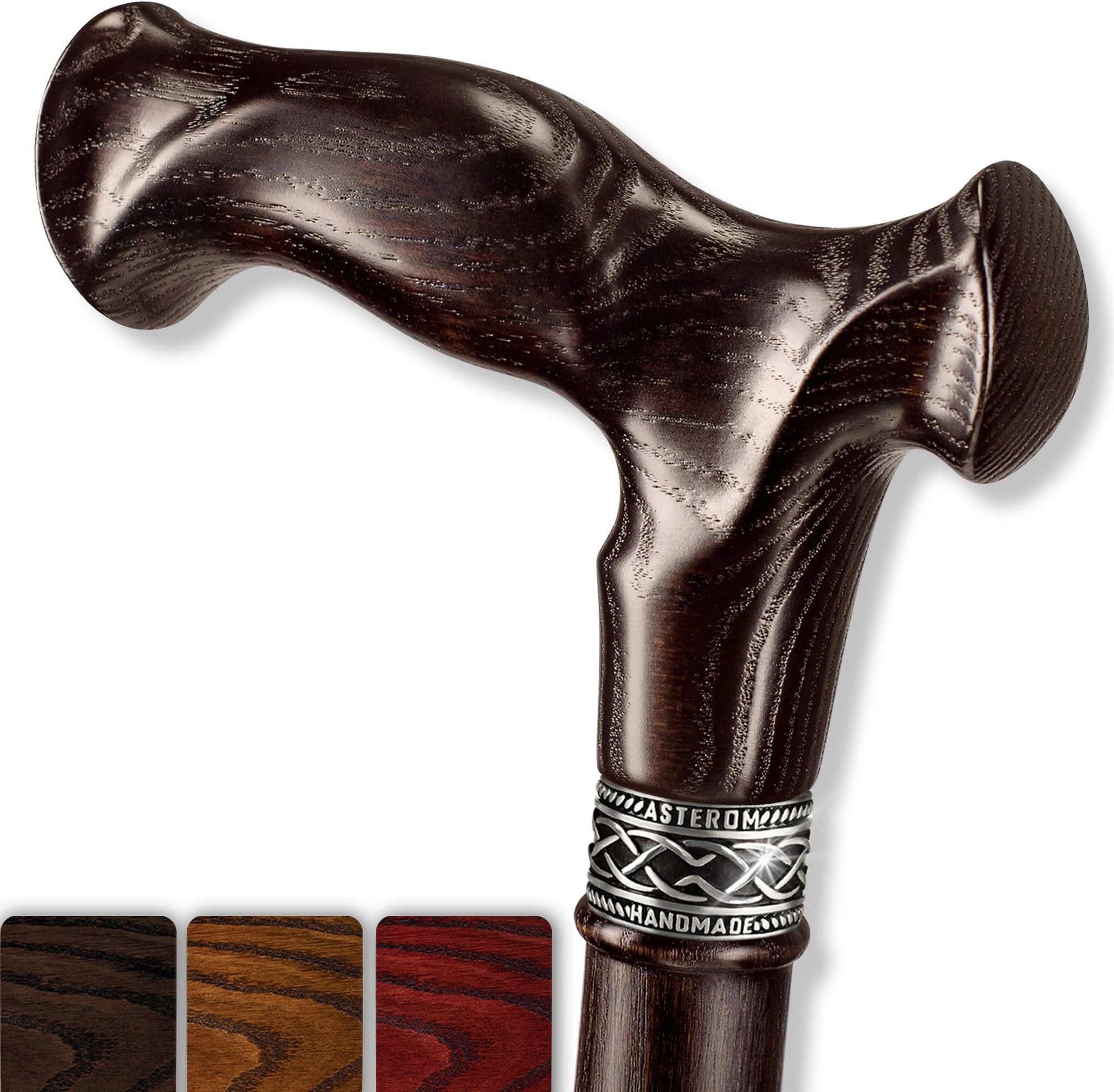 Asterom Walking Cane - Handmade, Ergonomic, Canes for Men - Wooden Walking Sticks for Seniors, Unique (Walnut, 35 Inches)