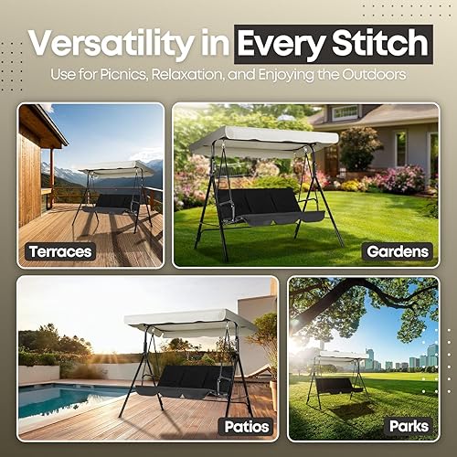 Miniatura 7 de Flexzion Toldo de repuesto para columpio al aire libre, 66 x 45 pulgadas, 2 asientos, tela impermeable a los rayos UV, impermeable, para exteriores,