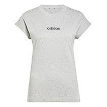 adidas Femme Essentials Linear Cotton T-Shirt, Medium Grey Heather, Black, M