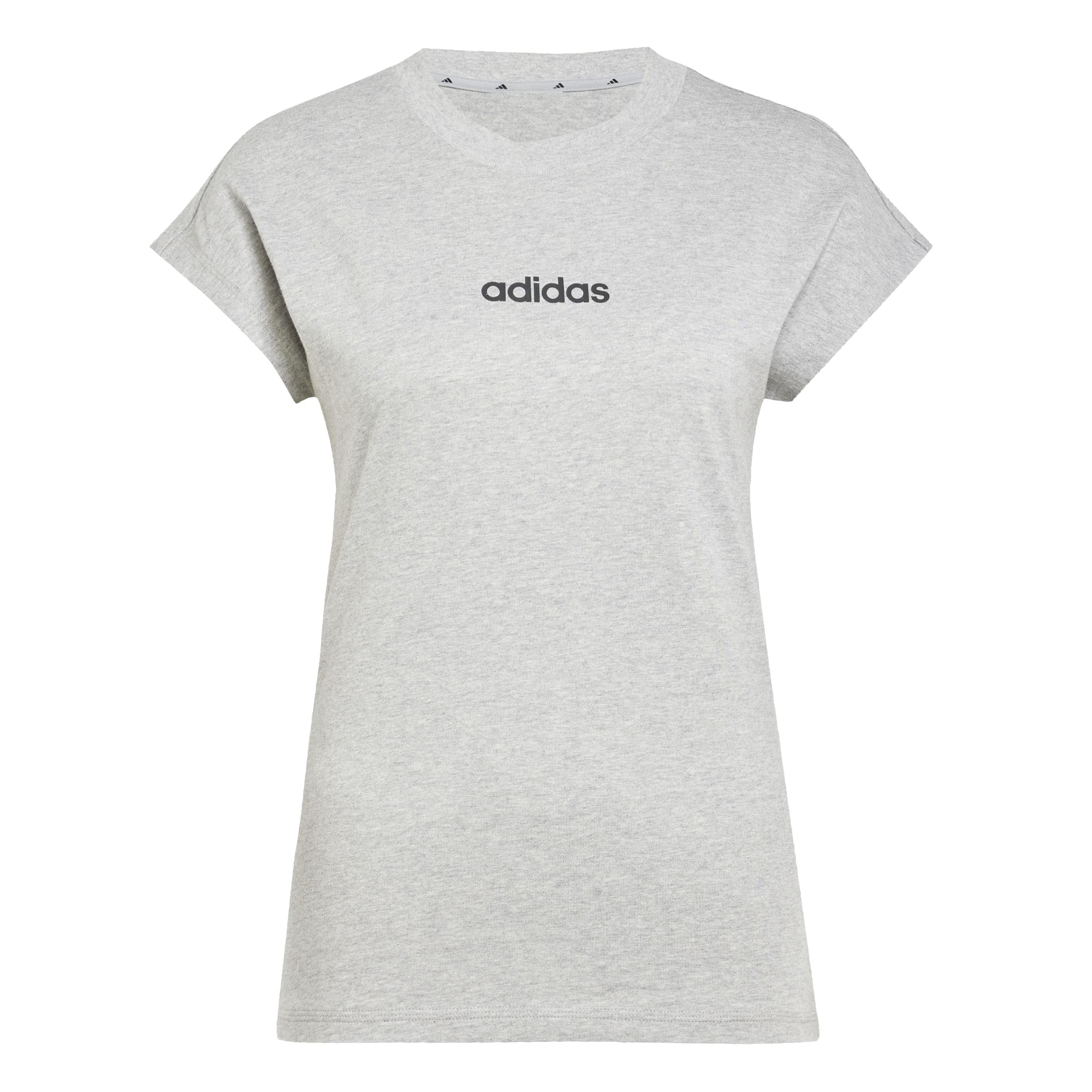 Adidas Femme Essentials Linear Cotton T-Shirt, Medium Grey Heather/Black, XS
