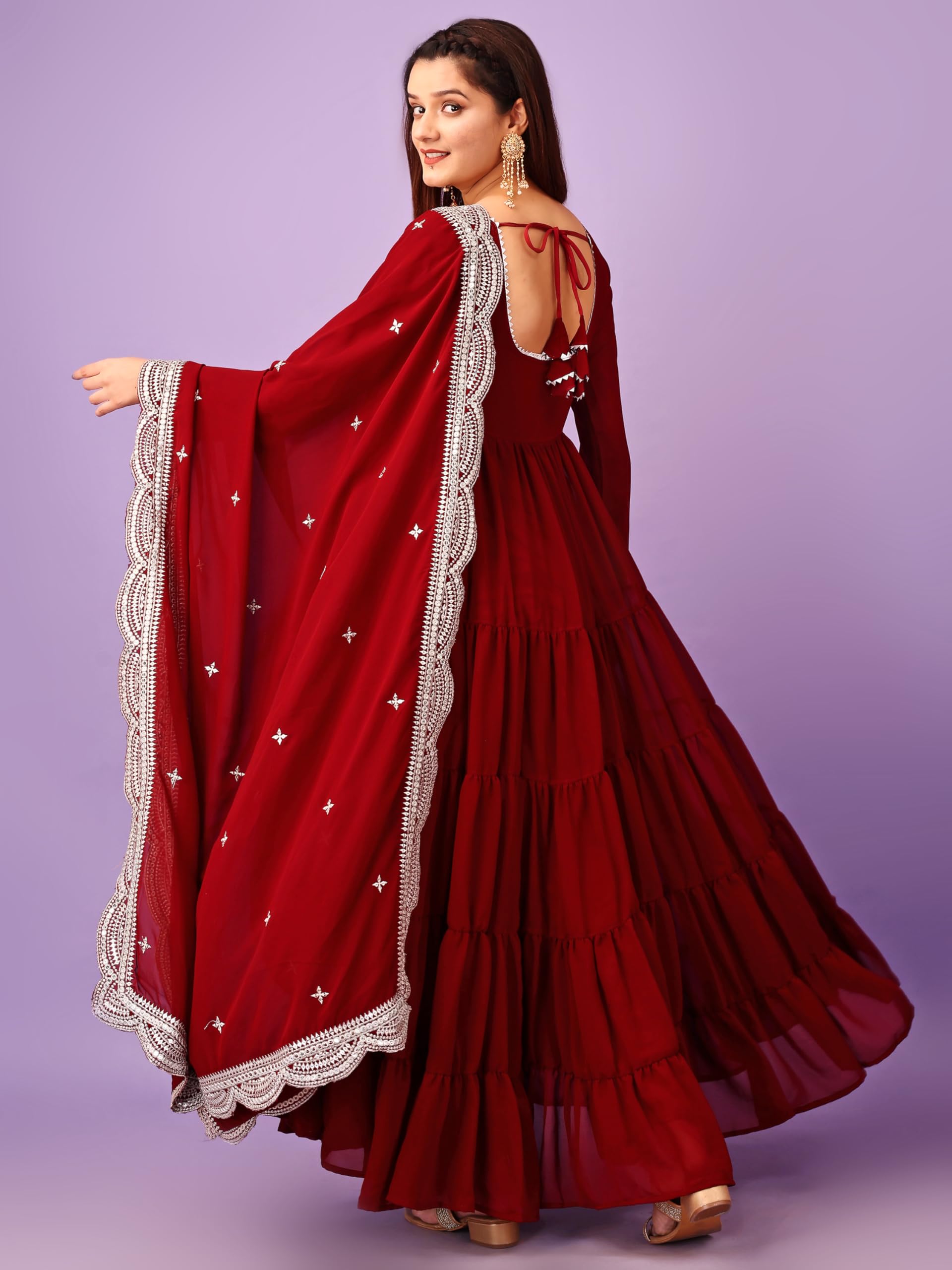 Fashion Basket Georgette Solid Anarkali Kurta Set For Women Maroon