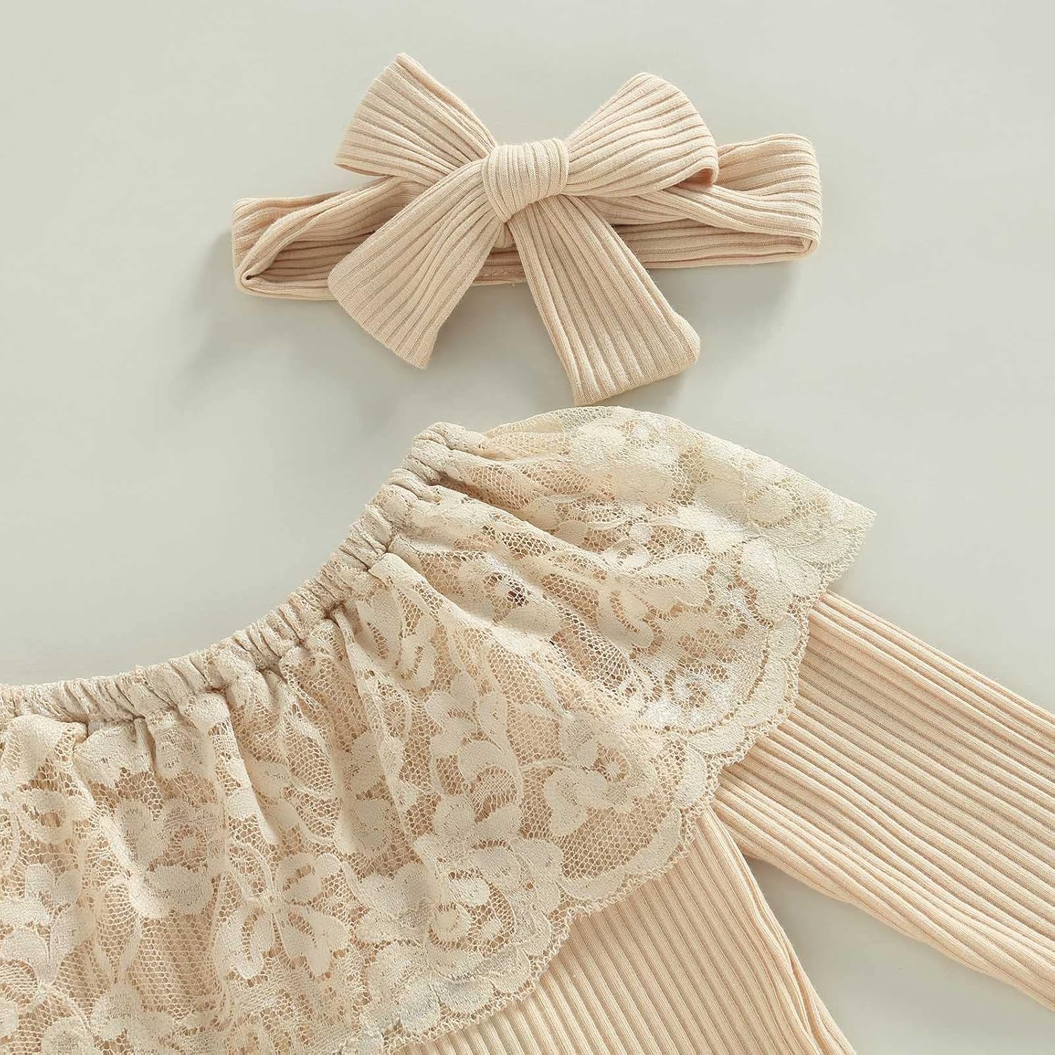 Baby Girl Outfit Infant Rib Ruffle Long Sleeve Romper Onesie Top Bell-Bottom Denim Pants Sets Cute Clothes - Image 2