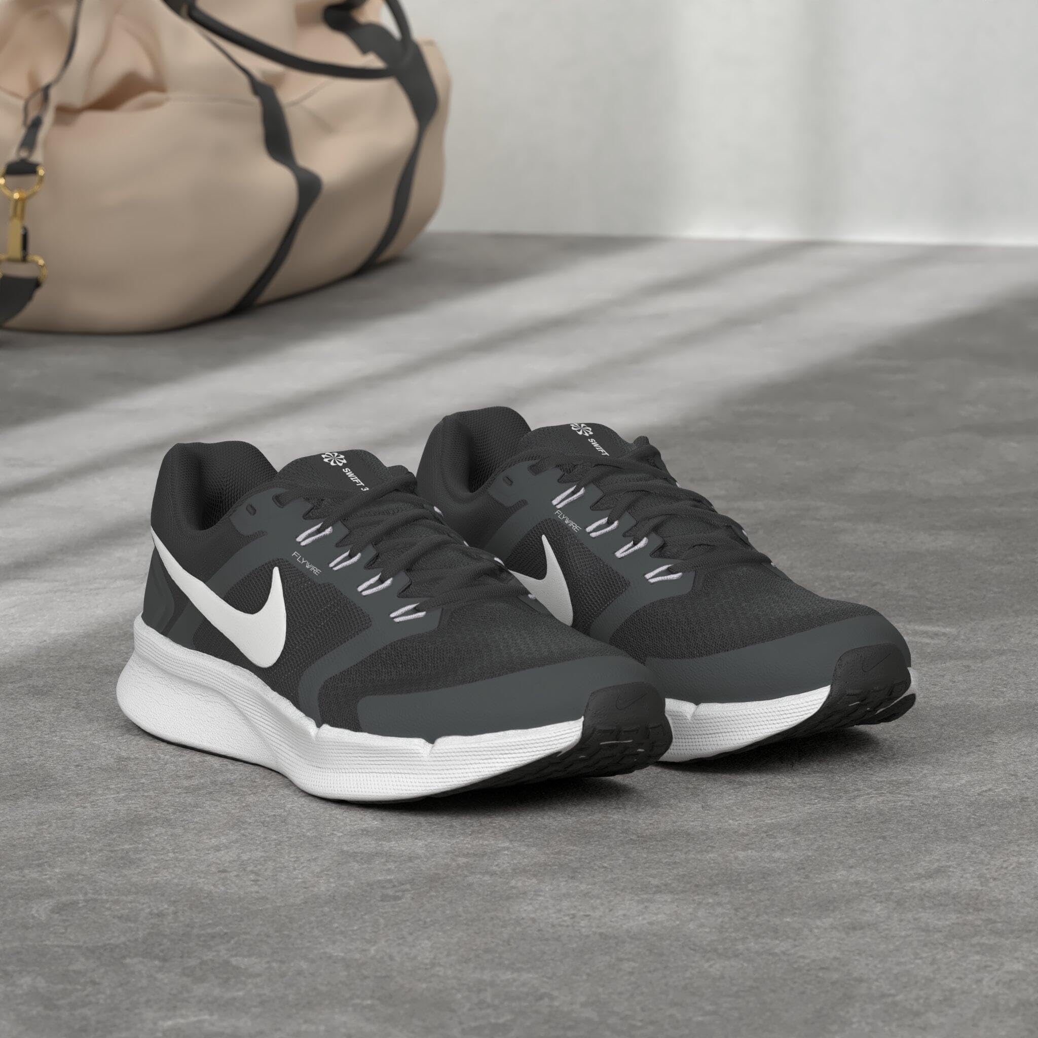 Nike Men's Swift 3 Road Running Shoes Sneaker, Black/White-Dark Smoke Grey, 13