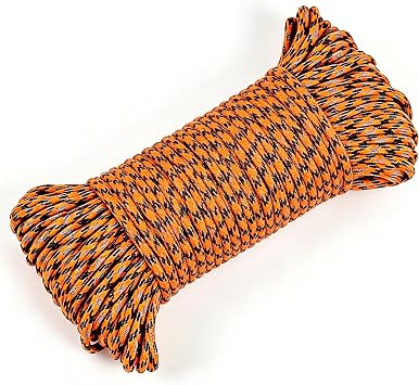 100ft 7 Strand Diamond Braided Polyester Rop 4mm 550lb, Load Capacity Ideal for Camping Marine, Indoor & Outdoor Colorful