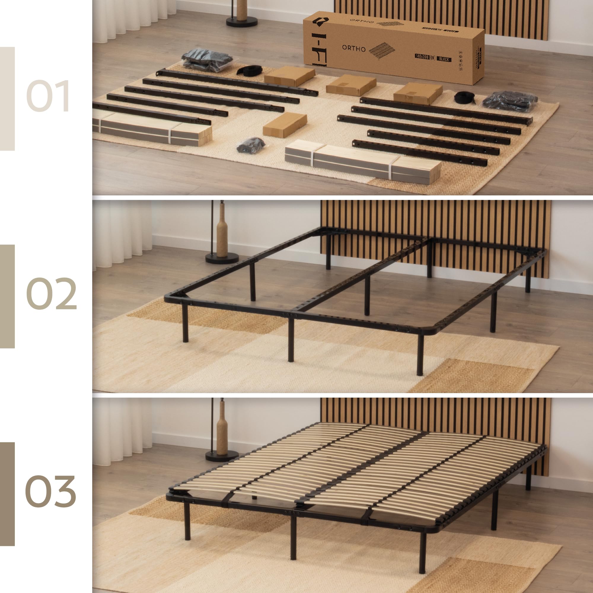 i-flair Metallbett Lattenrost 140x200 cm, Gästebett auf Füßen mit Stauraum, Lattenrahmen Ortho - für alle Betten und Matratzen geeignet