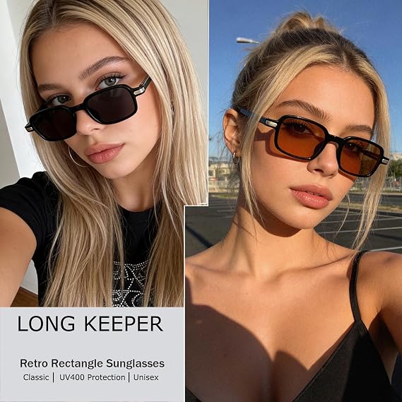 Long Keeper Small Rectangle Sunglasses for Women Men 90s Retro Square Sunglasses Trendy Vintage Rectangular Sun Glasses UV400 Protection