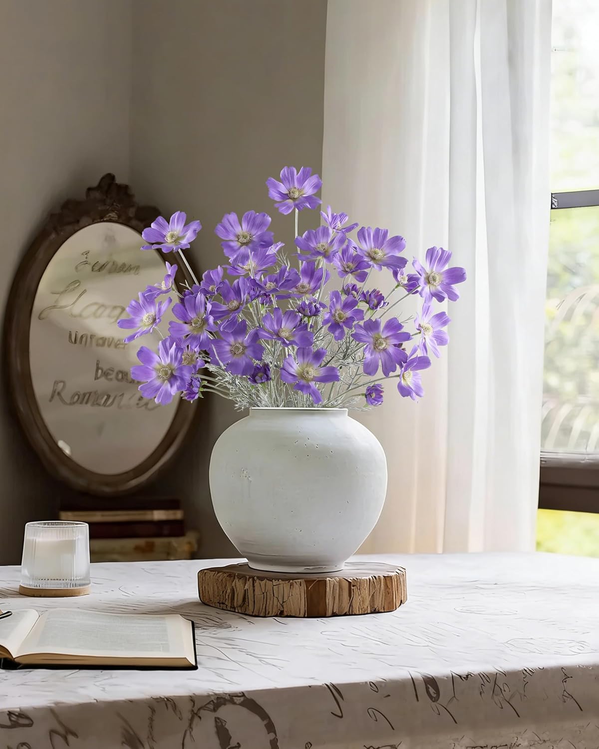 DuHouse 8 Pcs Artificial Cosmos Silk Flowers, Fake Floral Plants for Wedding Bouquets Table Centerpieces Home Kitchen Garden Party Decor(Purple)
