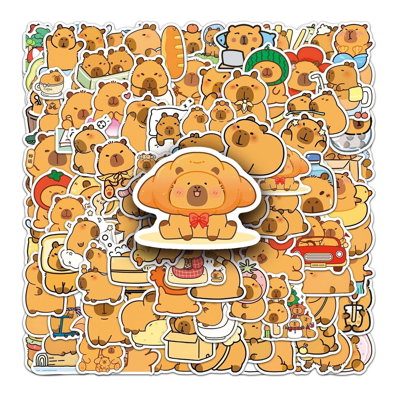 100 Pcs Capybara Vinyl Stickers,Capybara Graffiti Stickers,Vinyl Waterproof Decals for Kids Teens Girls,Phone Laptop Bottles Skateboard Computer Phone Luggage Guitar Gifts