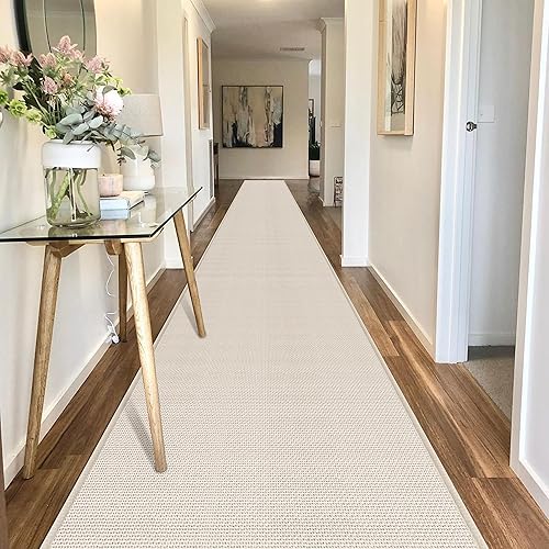 GOYLSER Alfombras extra largas de 20 pies para pasillos, tapete de cocina con parte trasera de goma, antideslizante, absorbente, color beige,