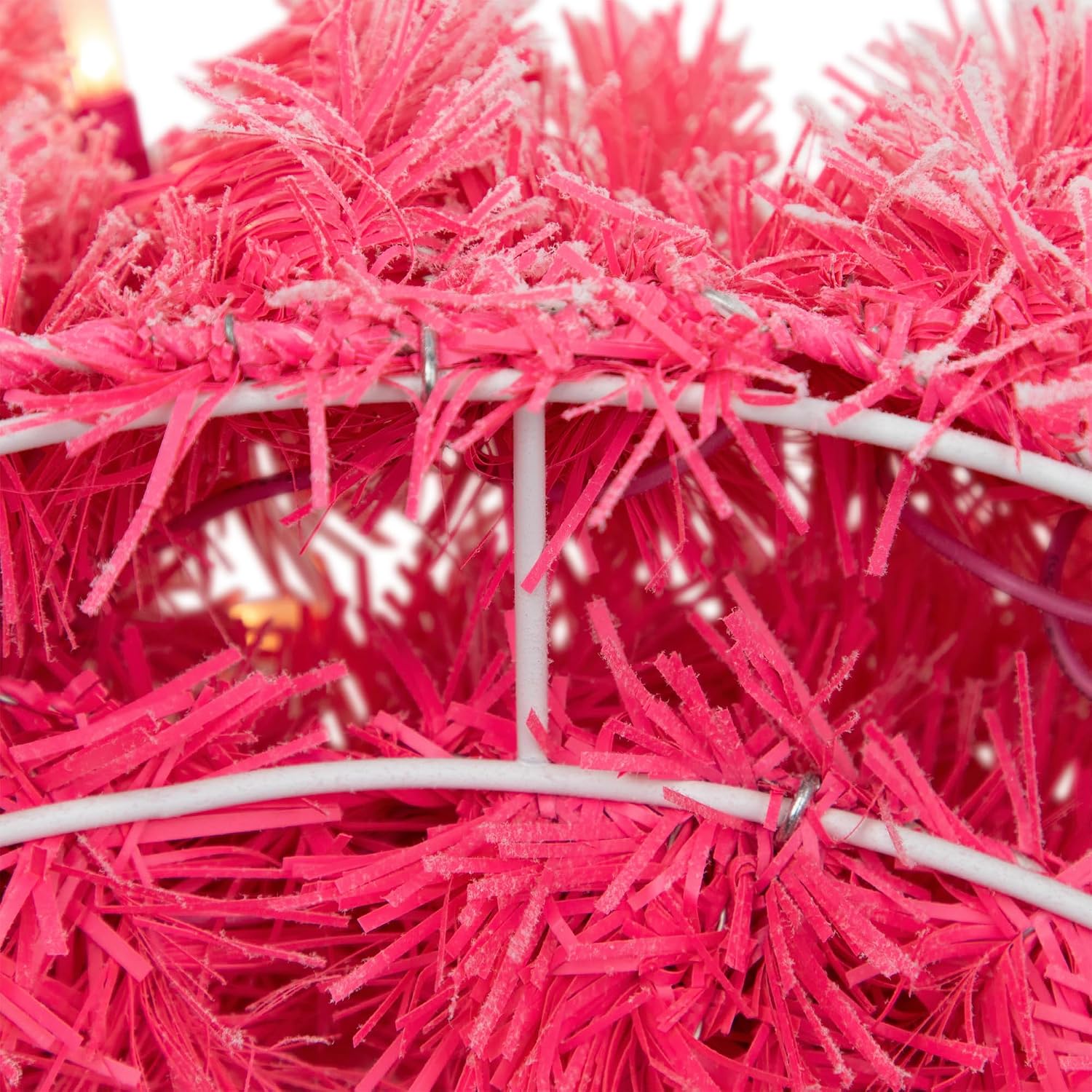 Pre-Lit Flocked Pink Artificial Christmas Wreath - 24"- Clear Lights