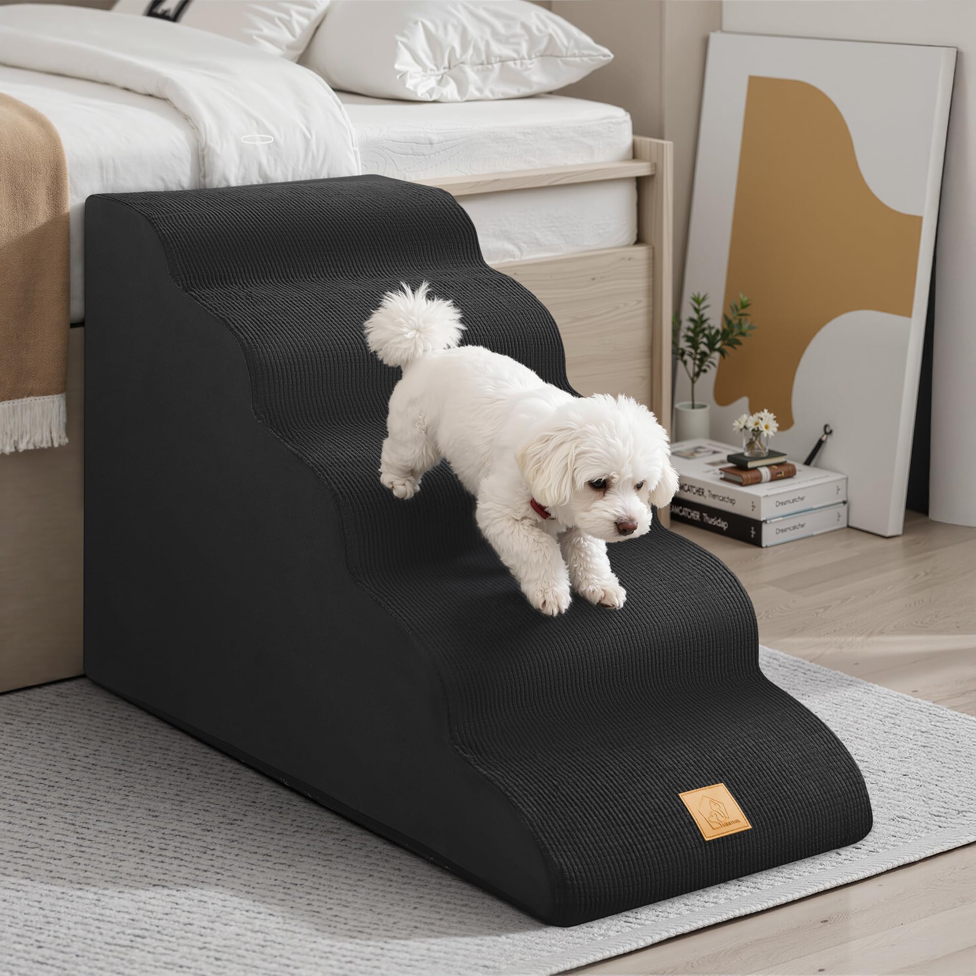 Mestuel Dog Stairs for High Bed, 22.8in Large Foam Pet Stairs to High Bed, 5 Steps Dog Stairs Ramp Indoor with Non-Slip Bottom, Pet Stairs for Large