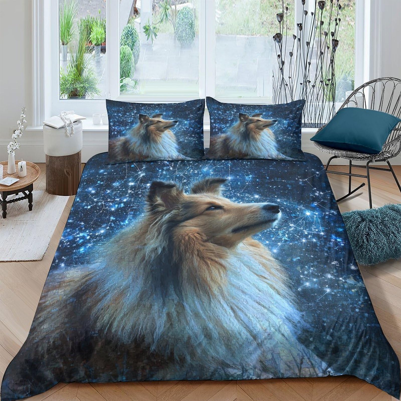 Ctjqhvkz Style-8 3D Printed Starry Sky Wolf Fitted Sheet Microfiber Soft Anti-Slip Bed Cover For Bedroom Guest Room Decor Single（135X200cm）