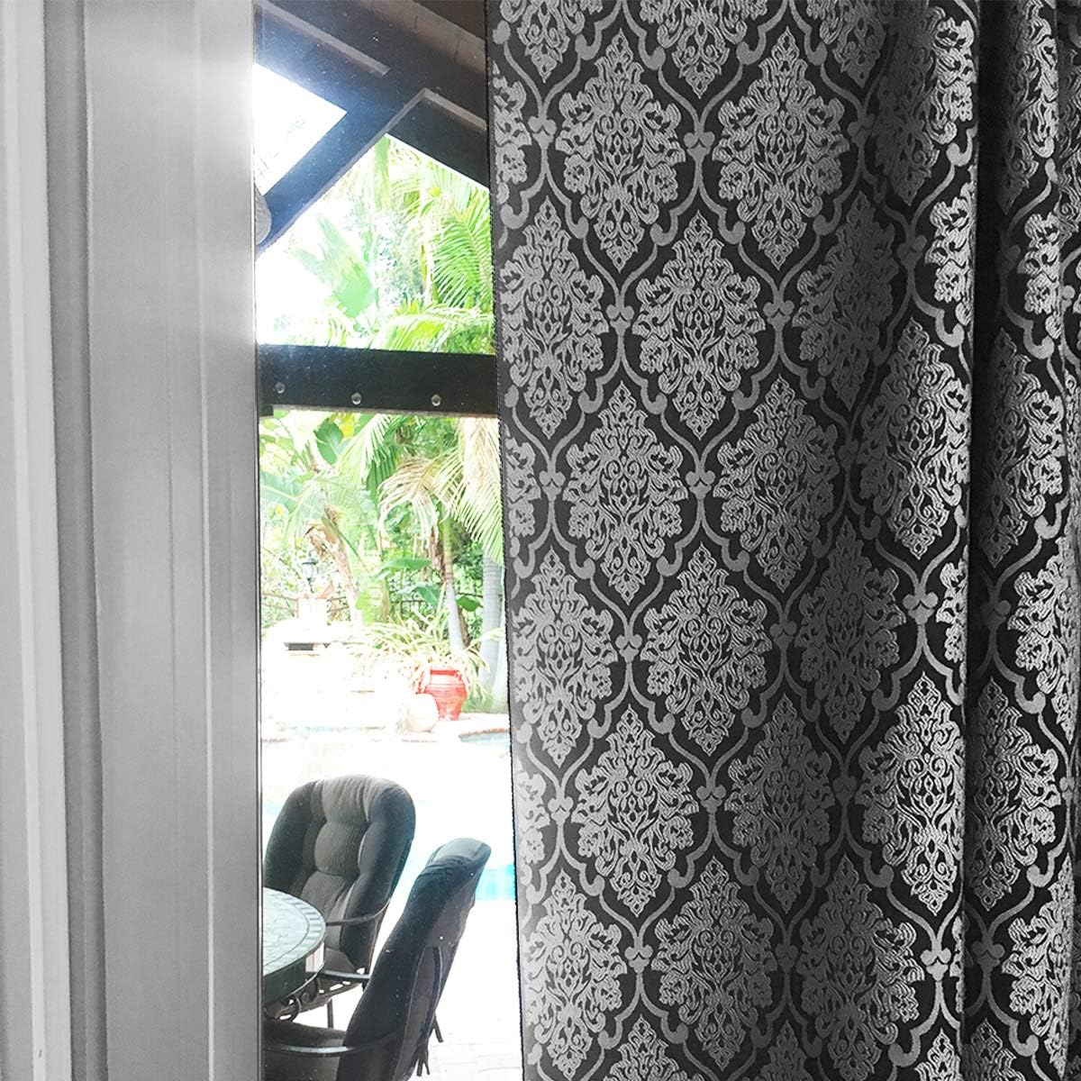lovemyfabric Grey and Black Damask Print Jacquard Curtain Panel/Window Treatment, Drape for Living Room, Bedroom or Any Window Decor (52X96 Inch)