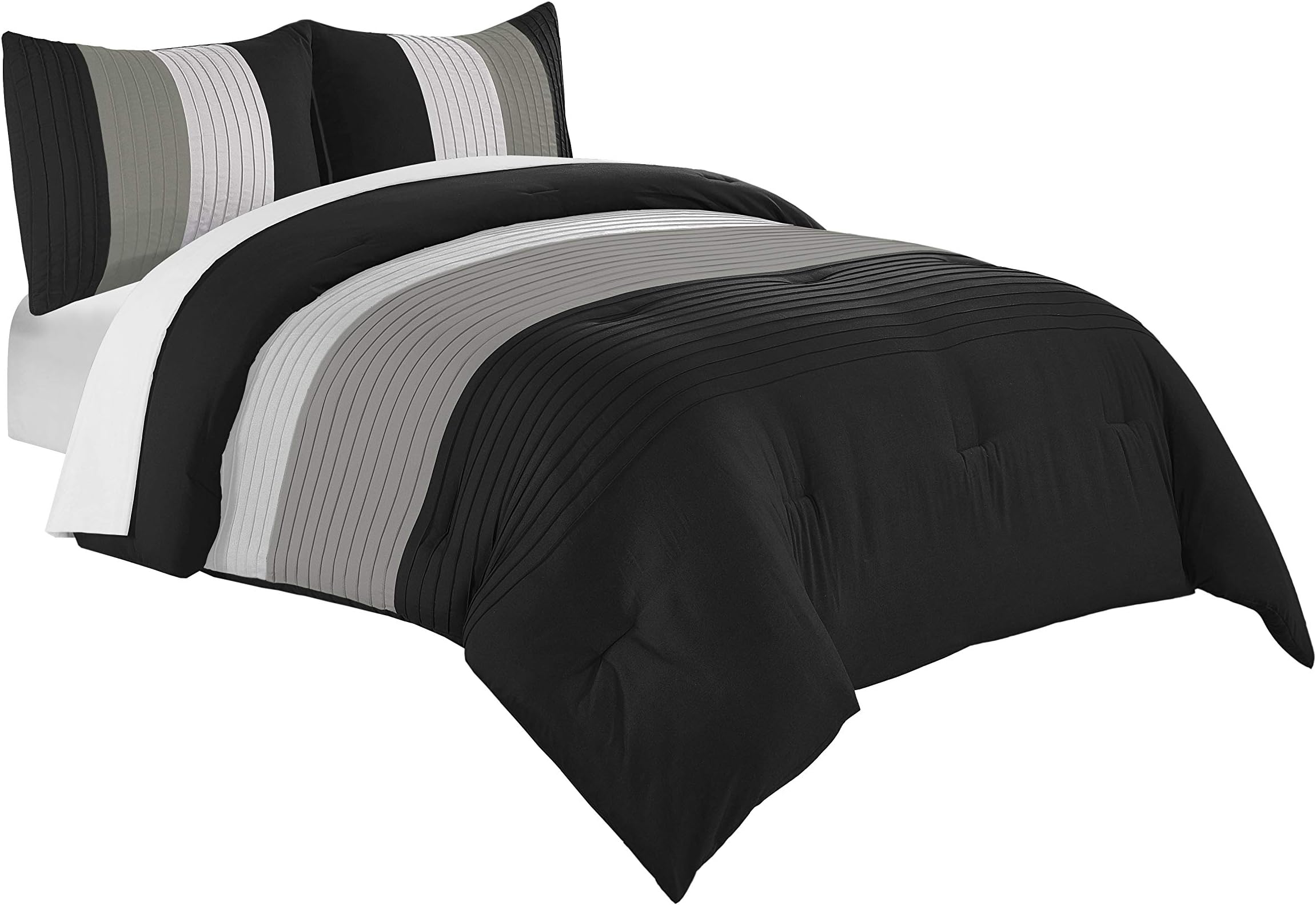 Chezmoi Collection Harper 3-Piece Luxury Striped Comforter Set (King, Black/White/Gray)