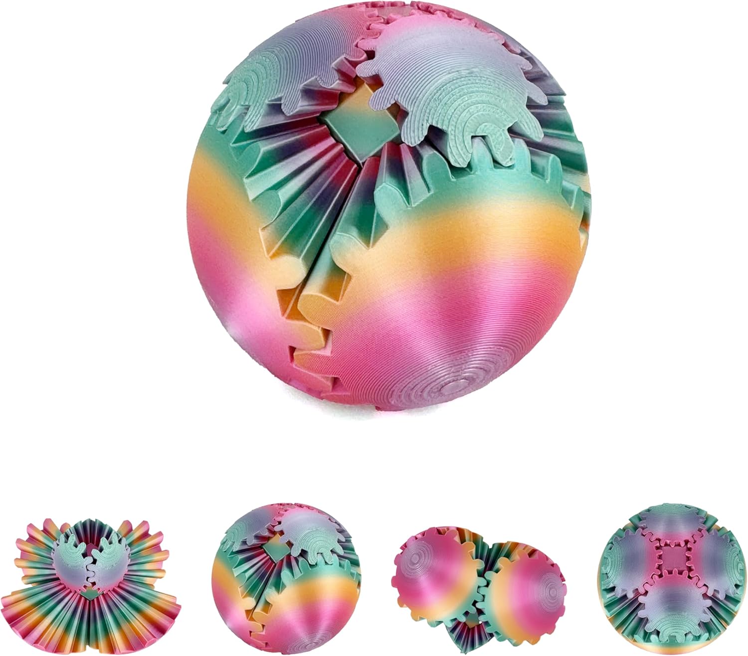 3D Printed Gear Ball Fidget Toy - Stress Relief & Focus Tool, Durable Reinforced Connectors, Smooth Spinning GearSphere, Perfect Desktop Decor & Gift (Candy Color)