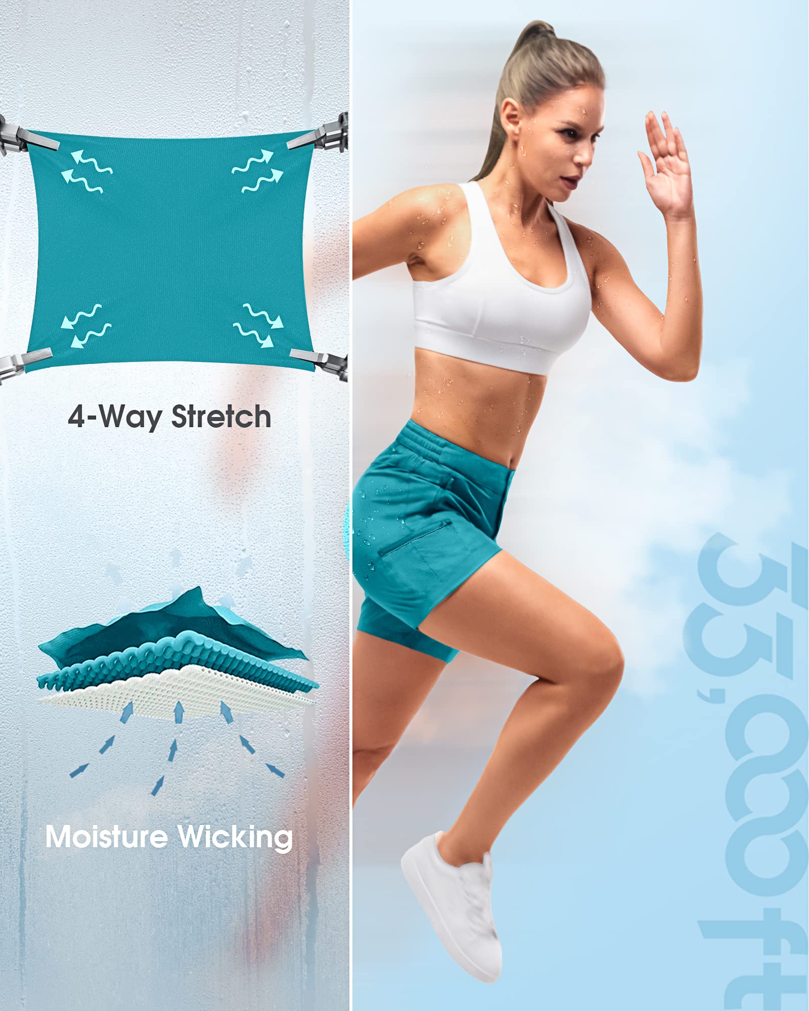 33,000ft Short de Randonnée Femme, Pantalon de Protection Léger et Respirant à Séchage Rapide pour Femme UPF50+ pour la Marche, Les Voyages