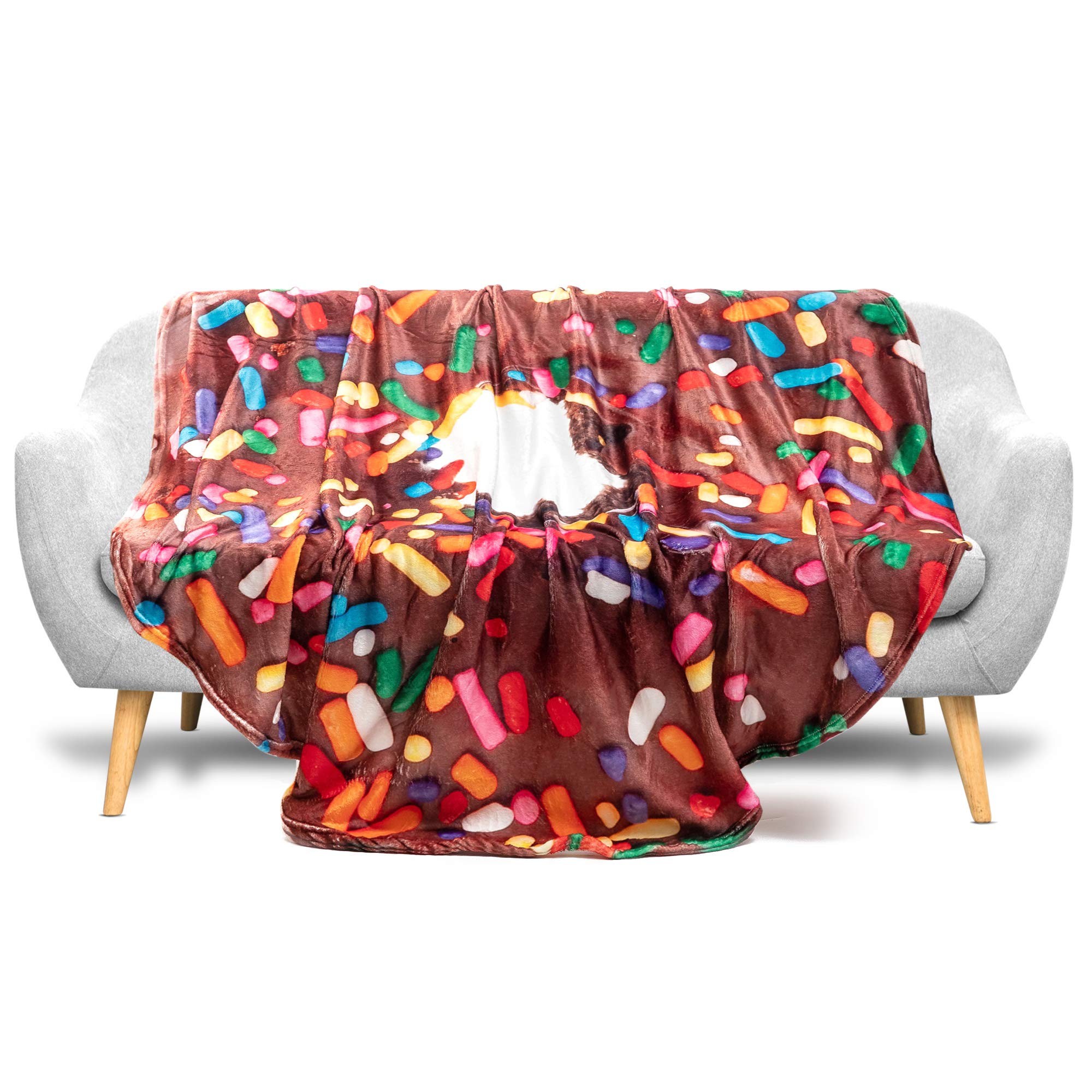 Donut Blanket, Soft Round Chocolate Donut Throw Blanket 60 inches in Diameter for Kids. Fun Gifts for Family and Friends