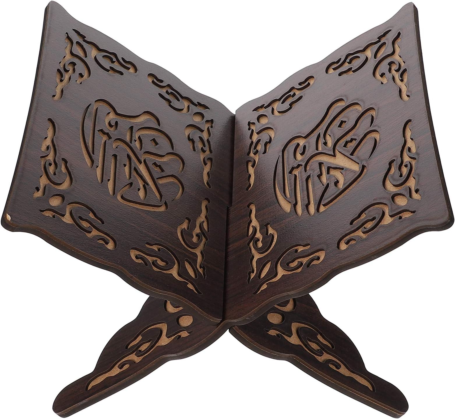 Quran Holder Book Stand Wood Muslim Book Bible Stand Wooden Carved Quran Holy Bible Display Holder for Reading Eid Party Decoration (9.4 inch)