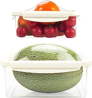 2 Pcs Food Storage Containers with Silicone Stretch Pods, Watermelon Container Food Storage, Reusable Plastic Food Saver for Fresh Onions Kitchen Storage and Organization (M+L)