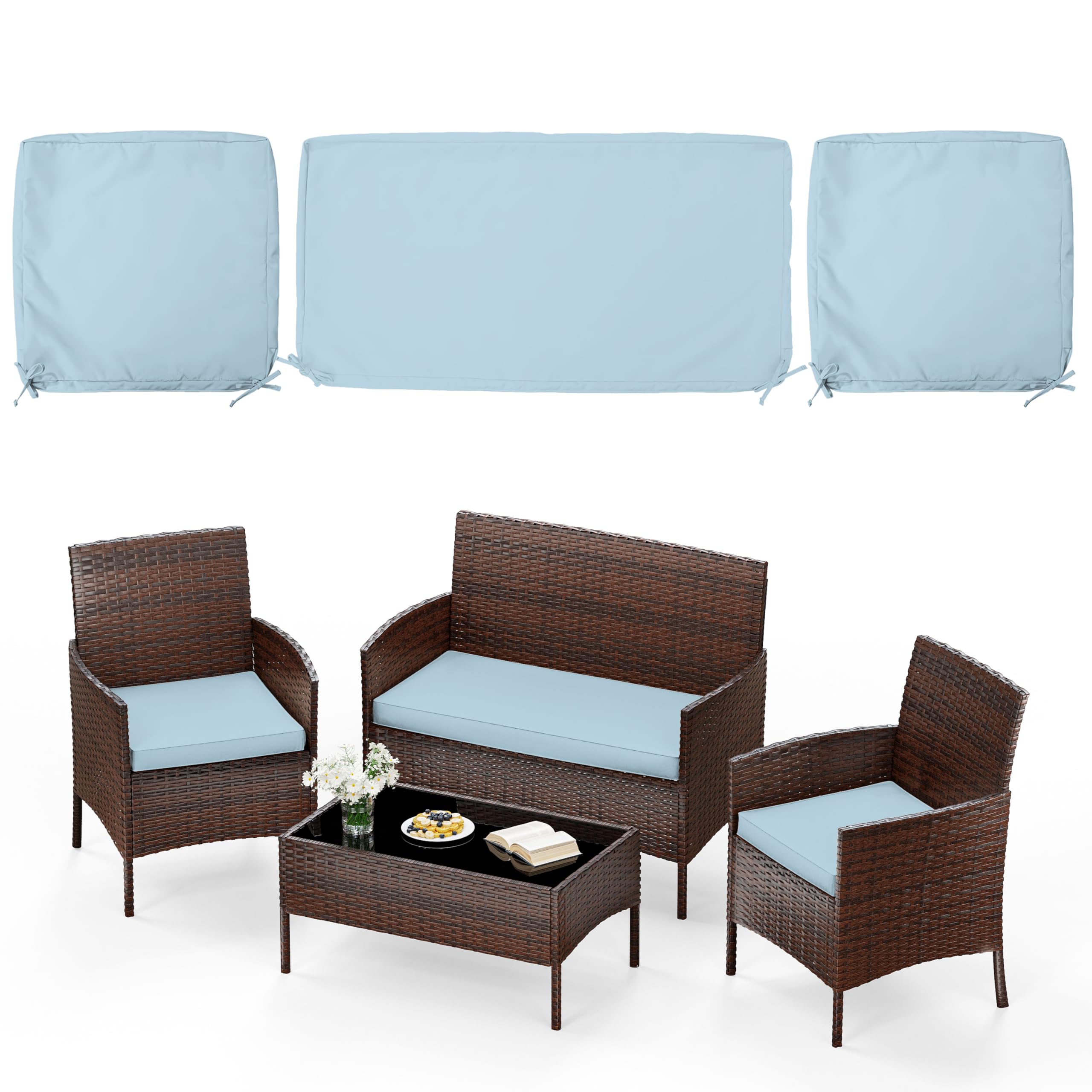 Pakunoda 3 Pack of Outdoor Seat Cushion Replacement Set Suitable for 4 Pieces of Wicker Rattan Furniture Terrace Guest Set Sofa Chair (36x18x2,