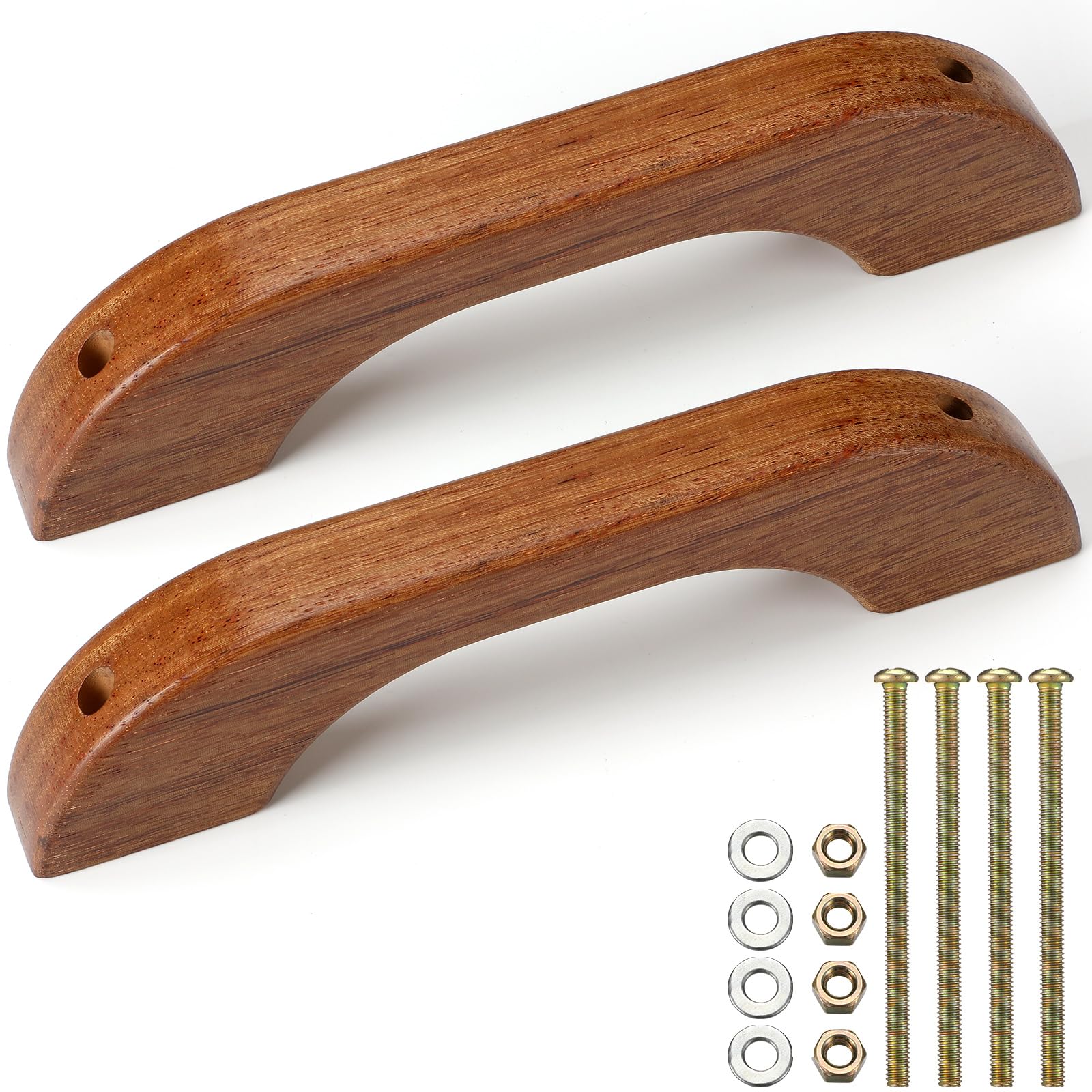 Photo 1 of BrightRow 2 Pcs Teak Handrail Wooden Handles Solid Teak Grab Handle Brown Wood Handrail with Screws and Nuts for Marine RV Boating Armrest Accessories