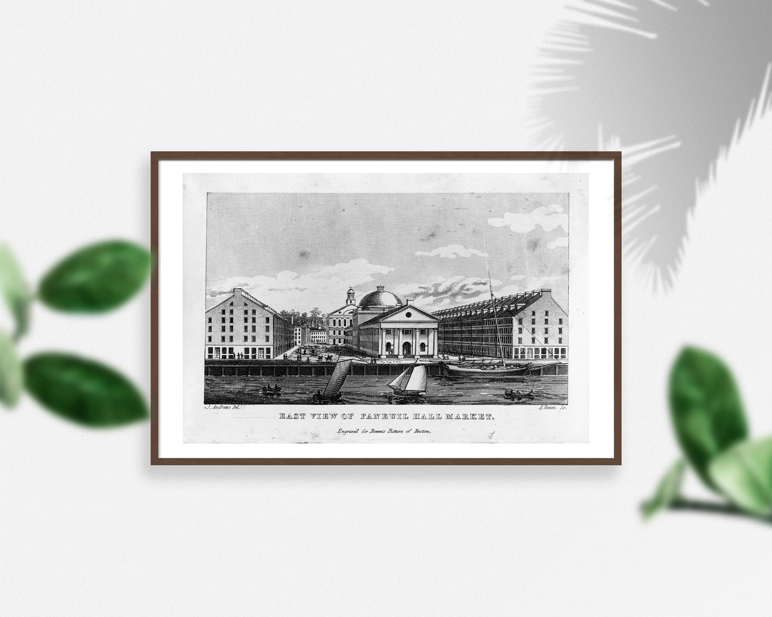 INFINITE PHOTOGRAPHS Photo: East View, Fanueil Hall Market, Boats on Water, Boston, Massachusetts, 1810-1850