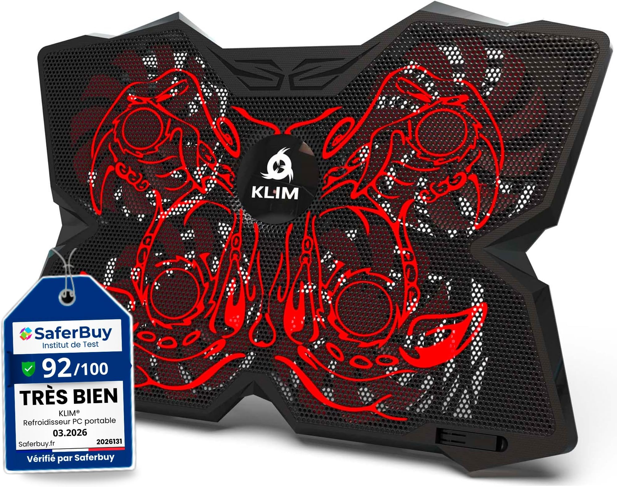 Wind Laptop Cooling Pad - More Than 500,000 Units Sold - New - Powerful Rapid Action Laptop Cooler - Laptop Stand with 4 Cooling Fans - 2 USB Ports - PC Mac PS5 PS4 Xbox One - Cobra Red