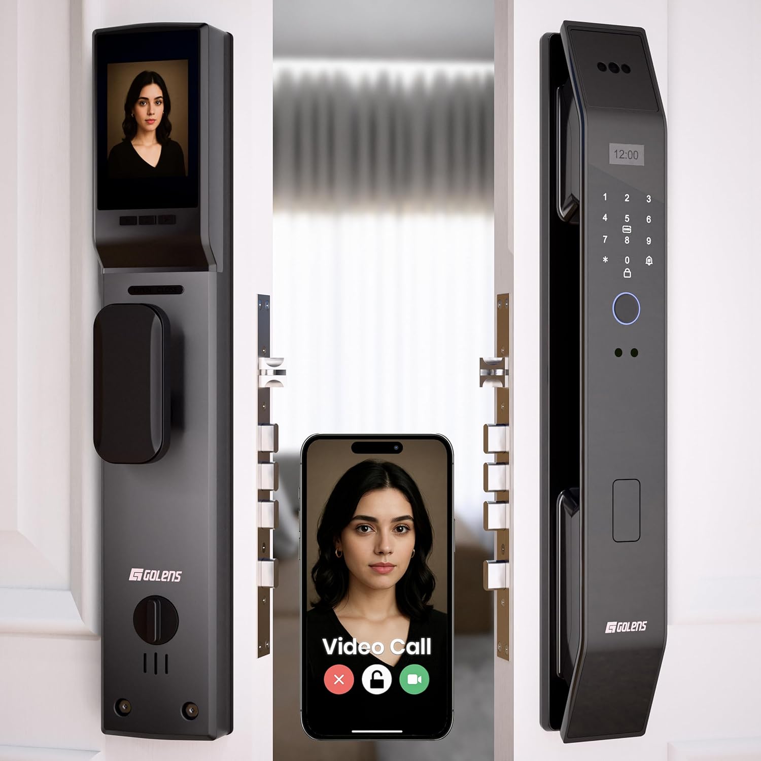 Golens X95 Luxury Smart Digital Door Lock | 8 Ways Unlocking | 3D Face ID | Fingerprint | Mobile App | RFID Card | PIN | OTP | Mechanical Key | Camera Technology | Keyless Entry Digital Lock