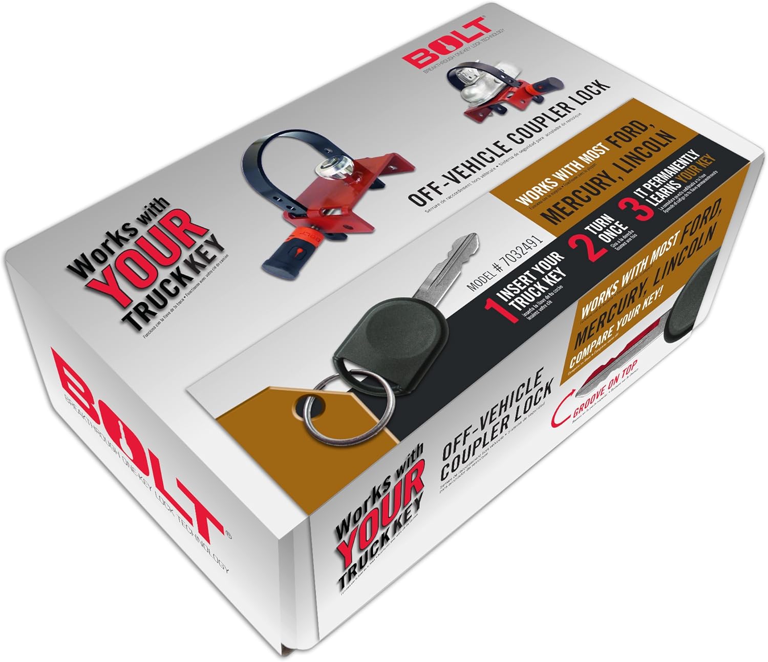 Bolt 7032491 Off-Vehicle Coupler Lock for use with Ford, Lincoln & Mercury Standard Cut Keys