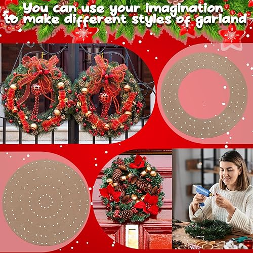 Miniatura 7 de Thyle 6 tableros redondos de corona con agujeros de madera para coronas de verano, tableros de flores, anillos de madera, suministros de marco de