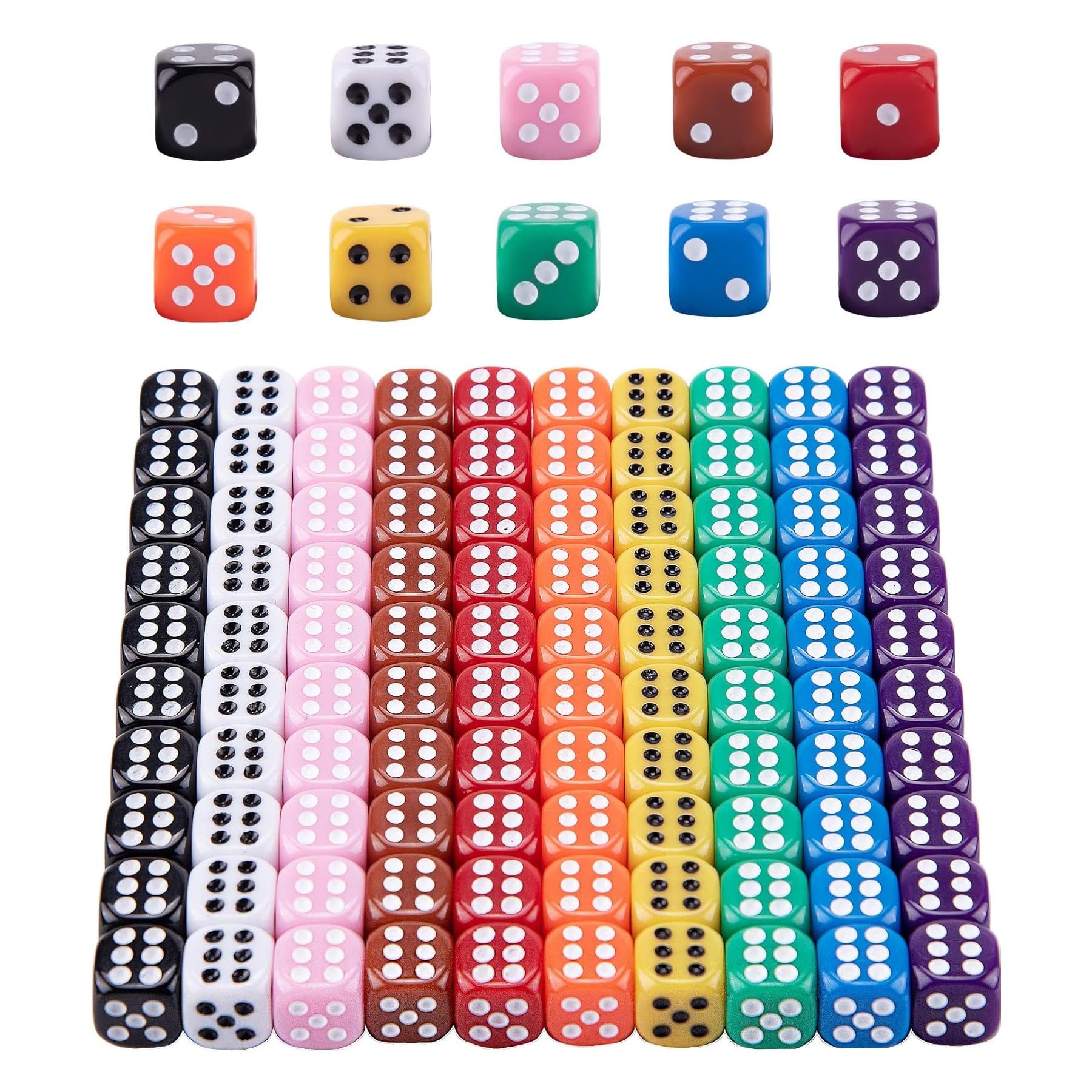 100 Pezzi Dadi Impostato,6 Facce 12mm Dadi,Cubo a sei Lati, per Giochi da Tavolo e Feste,10 Colori
