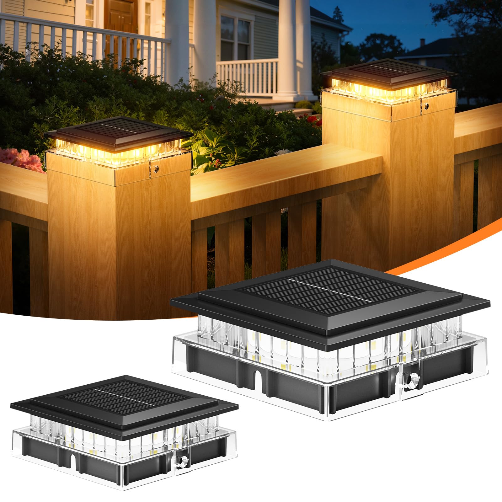 ENSLI 12 Pack 4x4 Solar Post Cap Lights Outdoor, Fence Post Solar Lights with Warm Light Mode, Waterproof Fence Deck Post Lights Solar Powered Fits 4x4 3.5x3.5 Vinyl Wooden Posts for Patio Porch — view 9