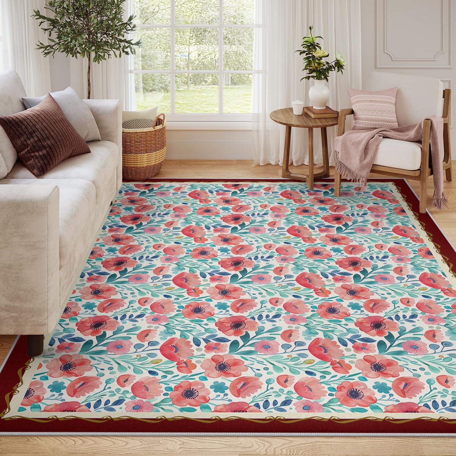Descente de lit d espace douce 200x300cm tapis fleurs rouges