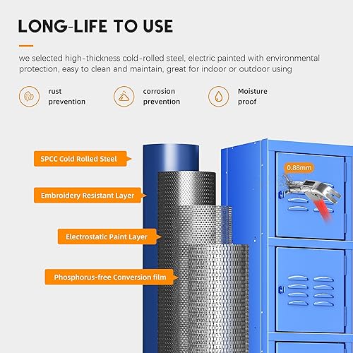 Vista 5 de INTERGREAT Armario de metal para empleados con cerradura, armario de almacenamiento de oficina de acero con 5 puertas, armarios de gimnasio para Azul