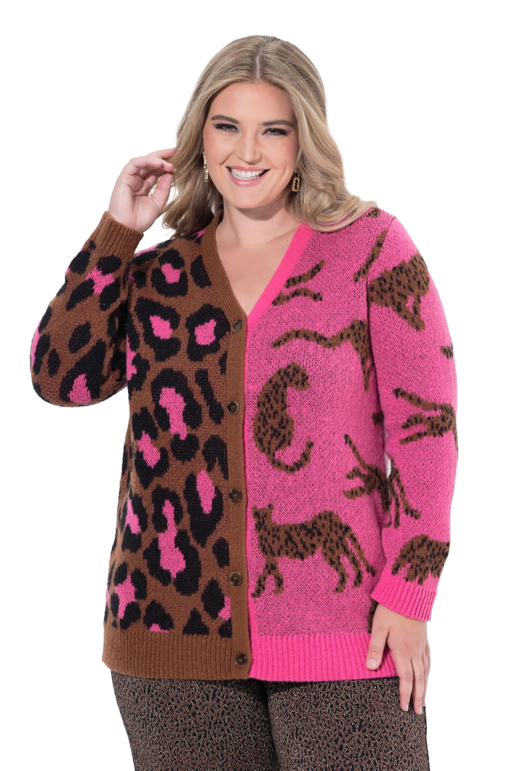 MIAMODA Damen große Größen Übergrößen Plus Size Strickjacke, Straight Fit, Leo-Mustermix 844843