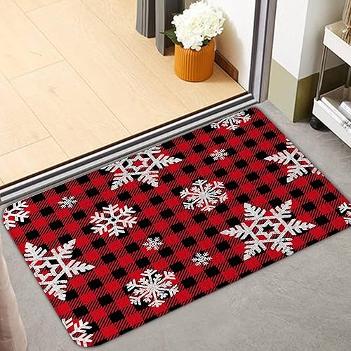 Miniatura 5 de Juego de 2 tapetes de cocina de Navidad con diseño de búfalo rojo, juego de alfombras de cocina con copos de nieve, tapetes de cocina acolchados