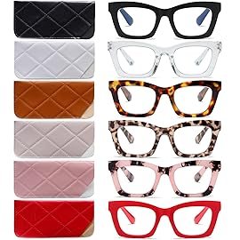 FSRTEP Oprah Style Readers for Women - 6 Pack Stylis Style Reading Glasses with Blue Light Blocking and Spring Hinge +2.25