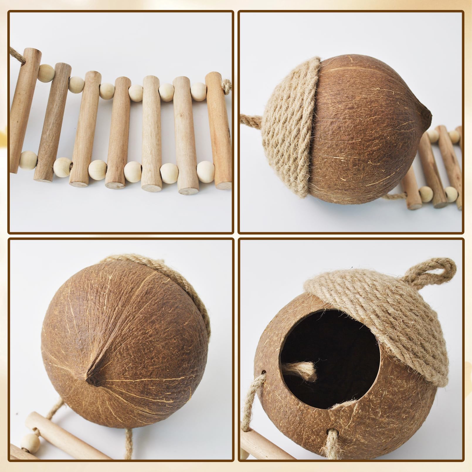 Lizard Coco Den con escalera, 5 piezas de accesorios de tanque de geco de leopardo, plantas de terrario de reptiles, hamaca, cabaña de coco, decoración de reptiles para gecko crestado, dragón