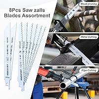 Vista 6 de 8PCS Reciprocating Saw Blades for Wood Pruning, Including Premium 6Pcs Woodcutting & 2Pcs Carbide Metal Blade with Storage Case