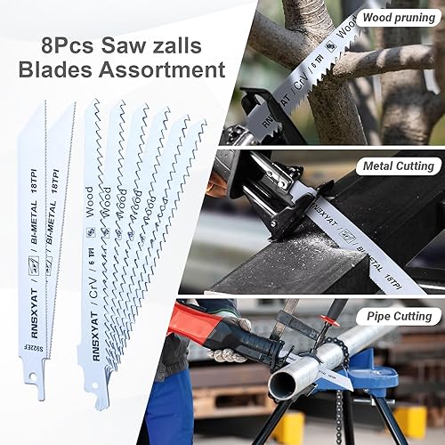 Miniatura 6 de 8 hojas de sierra recíproca para poda de madera, incluyendo 6 piezas de corte de madera premium y 2 hojas de metal de carburo con estuche de