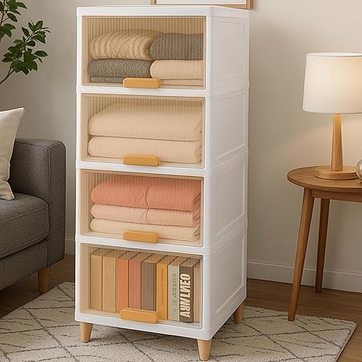 Mechdel Foldable Wardrobe with 1 Door - Transparent, 4Pcs (45 X 38 X 32cm) Plastic Cloth Rack for Clothes Storage