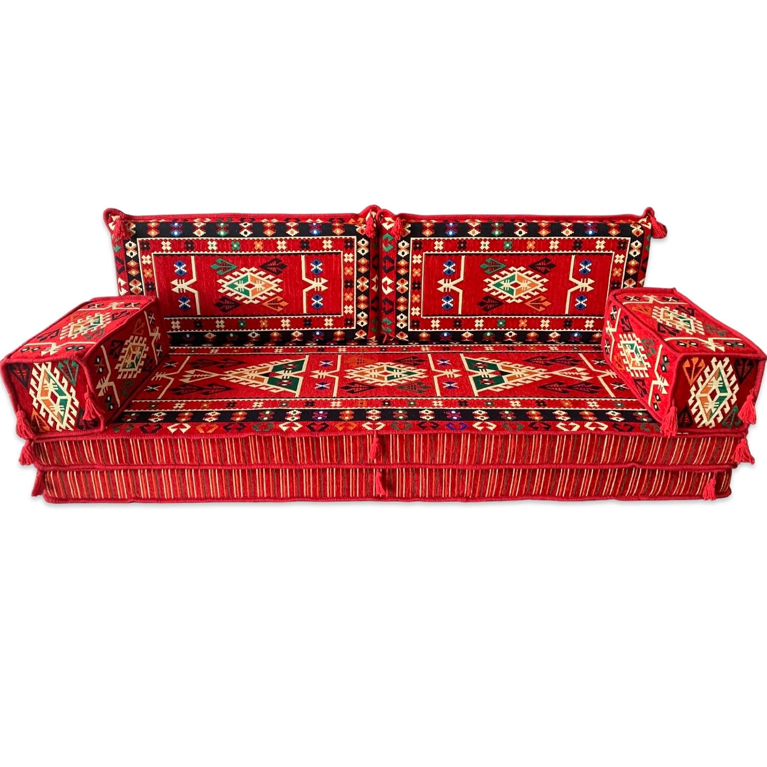 Spirit Home Interiors - Arabic style three seater majlis floor sofa set Bohemian cushions (Double base) - Image 5