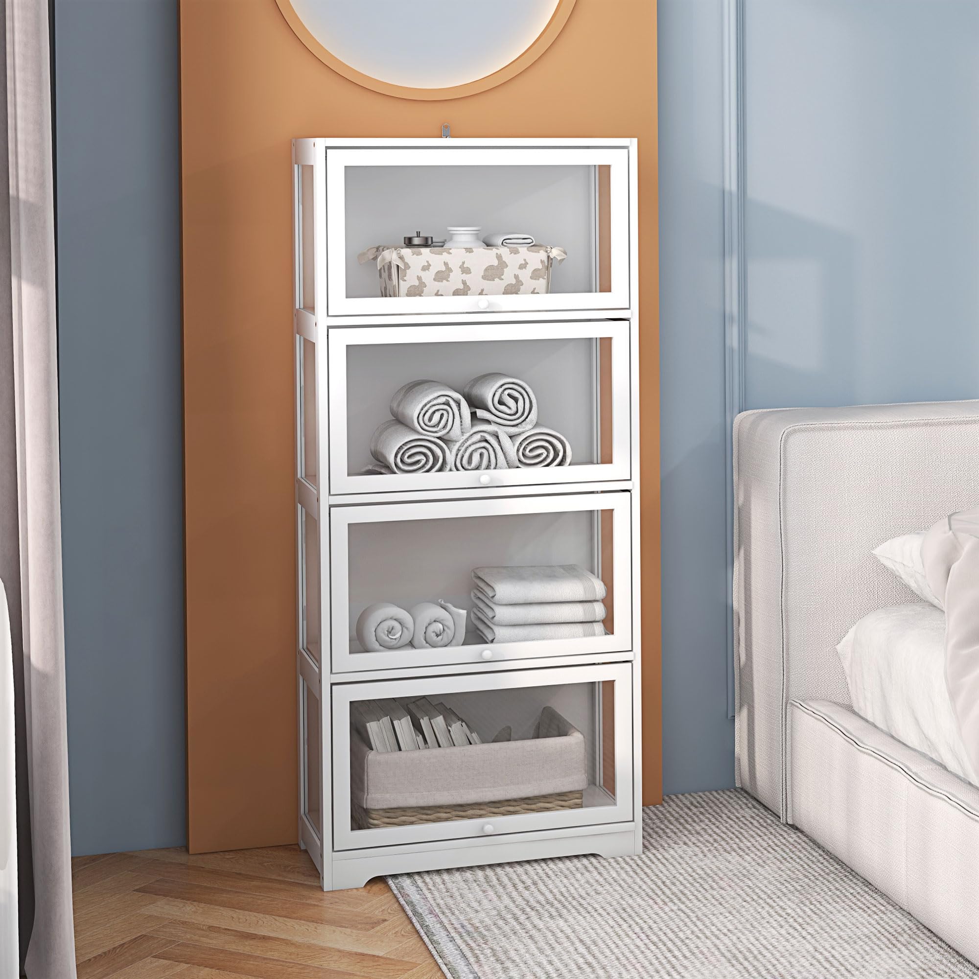 HOMCOM Vitrina de Coleccionista de 4 Niveles Armario Auxiliar con Puertas Abatibles de Acrílico Anti-vuelco Vitrina para Estudio Dormitorio Oficina 59x30x139 cm Blanco