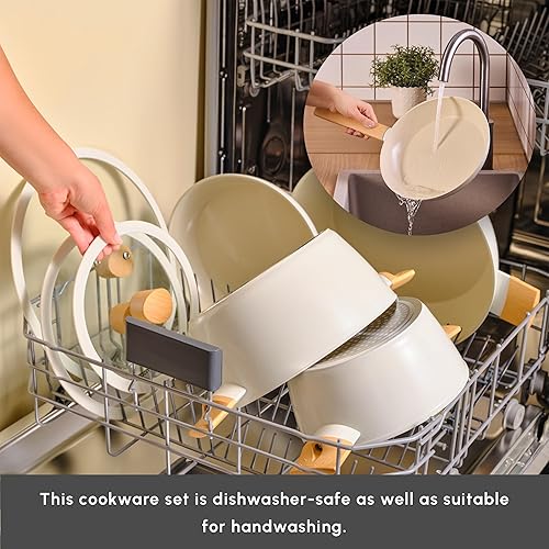 Miniatura 8 de Karaca Swiss Crystal Almond - Juego de utensilios de cocina antiadherentes de inducción de 7 piezas, color crema, revestimiento SwissCrystal sin PFAS